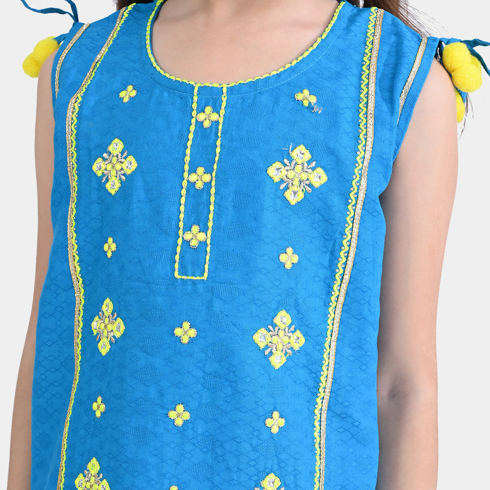 Girls Jacquard 2PCs Suit Folk Love - Blue