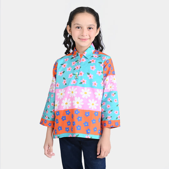 Girls Cotton Poplin Casual Top China Rose-Multi