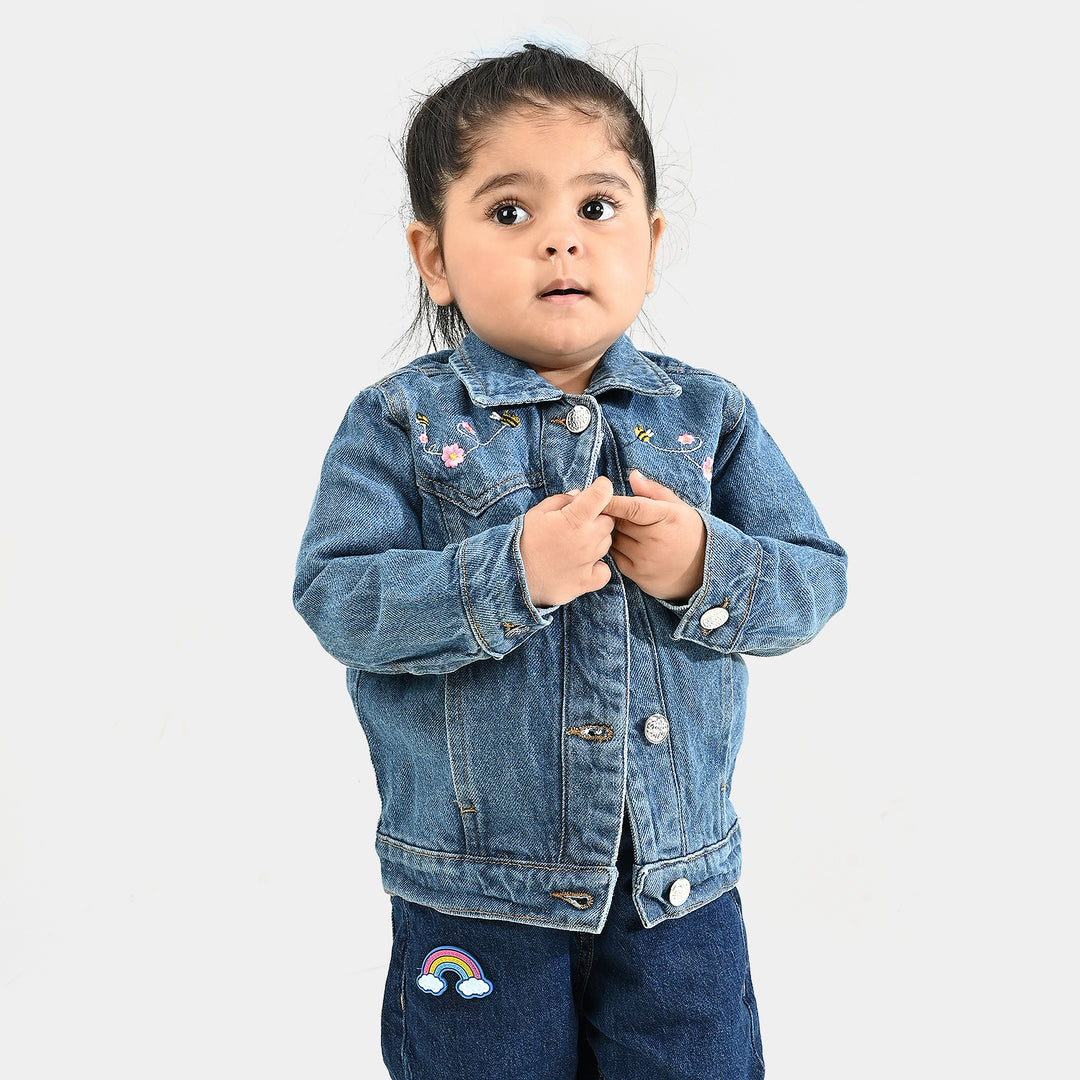 Infant Girls Denim Stretch Woven Jacket Floral Bee-LT.Blue