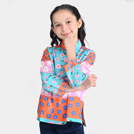 Girls Cotton Poplin Casual Top China Rose-Multi