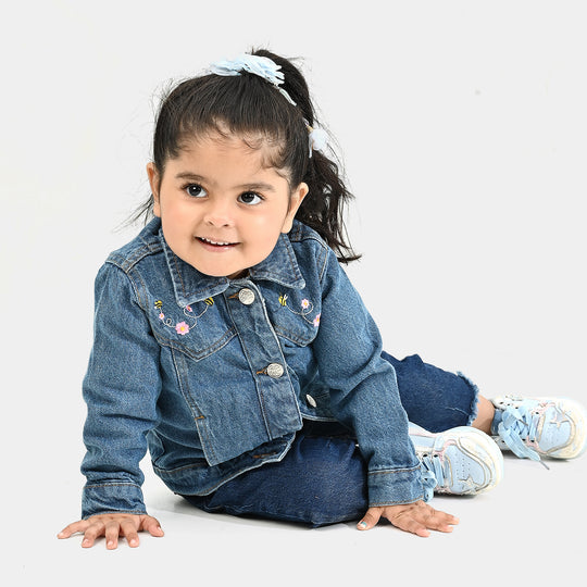 Infant Girls Denim Stretch Woven Jacket Floral Bee-LT.Blue