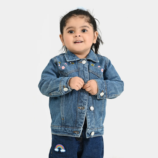 Infant Girls Denim Stretch Woven Jacket Floral Bee-LT.Blue