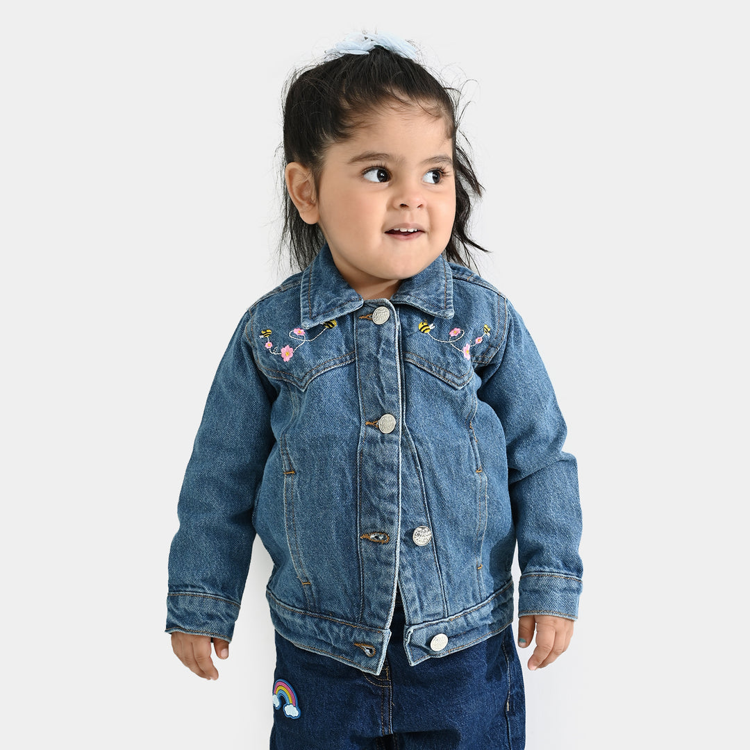 Infant Girls Denim Stretch Woven Jacket Floral Bee-LT.Blue