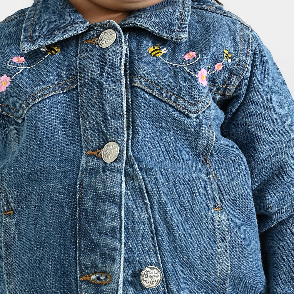 Infant Girls Denim Stretch Woven Jacket Floral Bee-LT.Blue