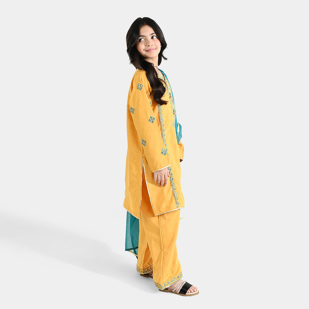 Girls Jacquard 3Pcs (Ishq) - Yellow
