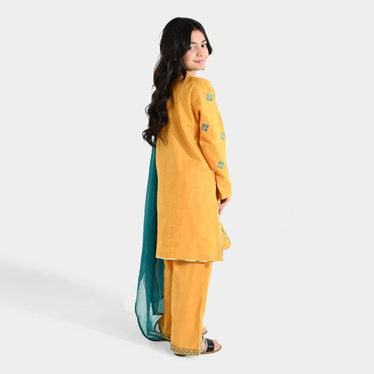 Girls Jacquard 3Pcs (Ishq) - Yellow