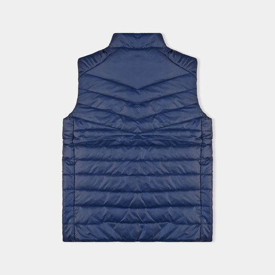 Teens Unisex Mix taffeta Sleeveless Puffer Jacket-NAVY