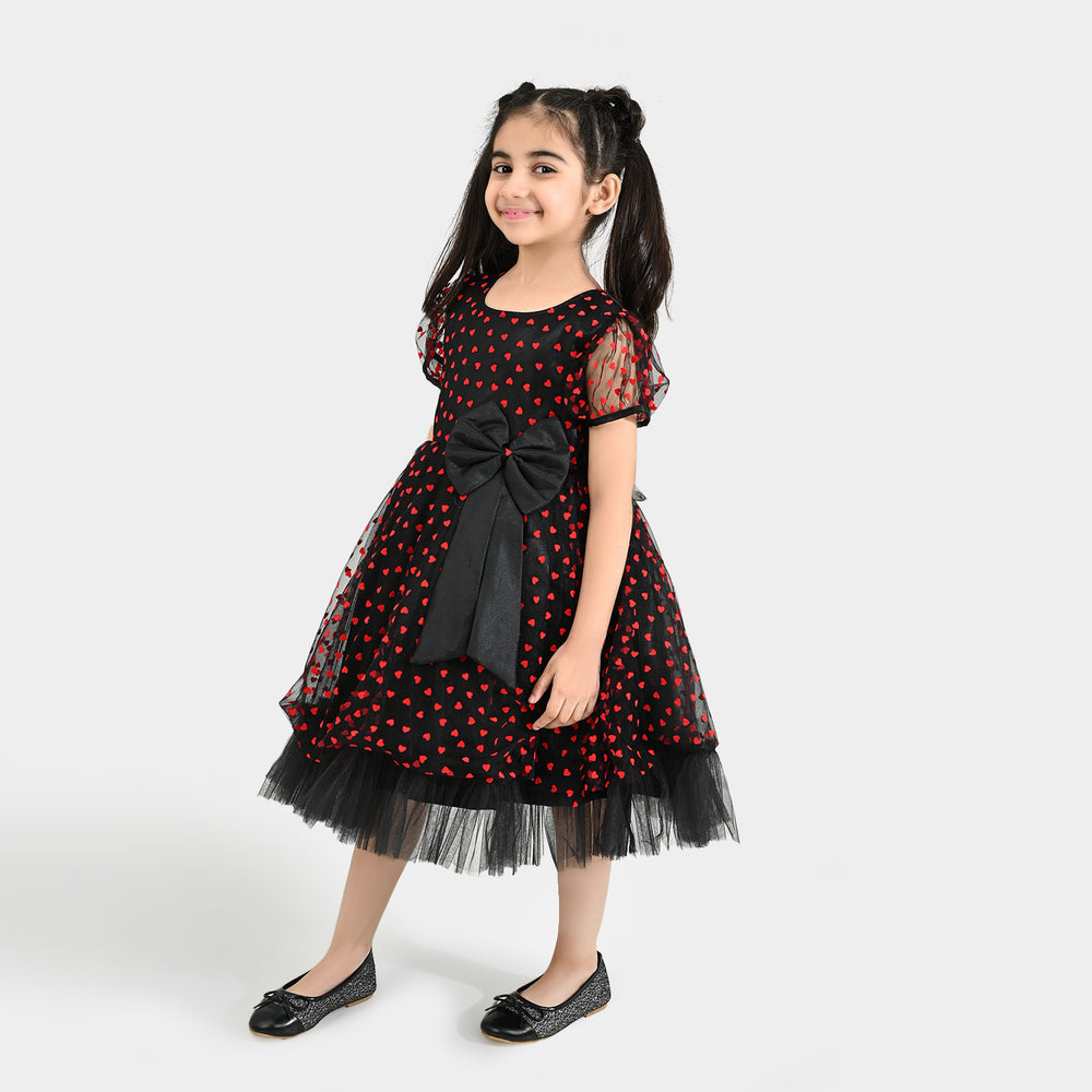 Girls Velvet Fancy Frock-Heart-Red