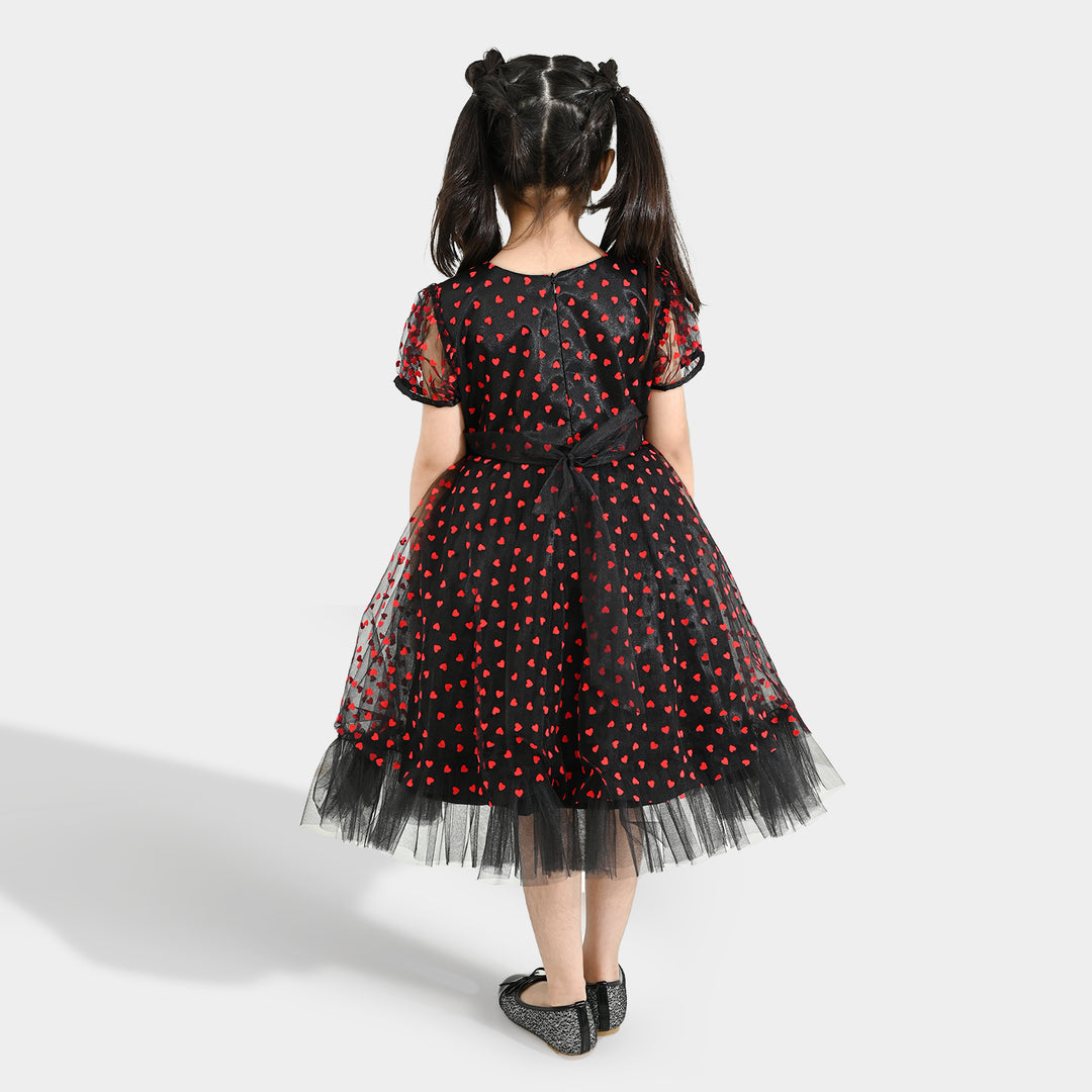 Girls Velvet Fancy Frock-Heart-Red