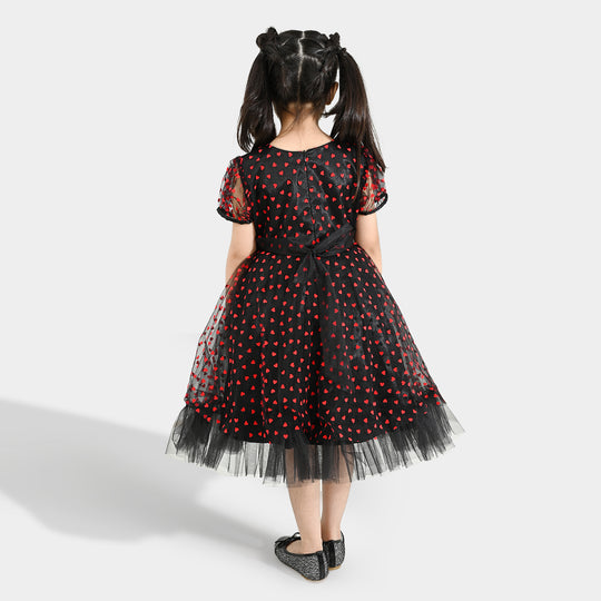 Girls Velvet Fancy Frock-Heart-Red
