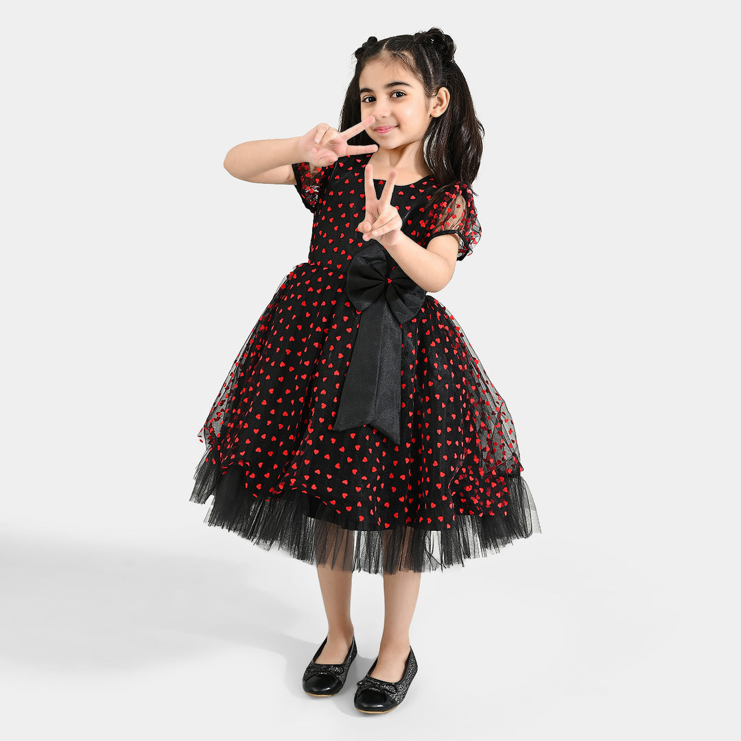 Girls Velvet Fancy Frock-Heart-Red