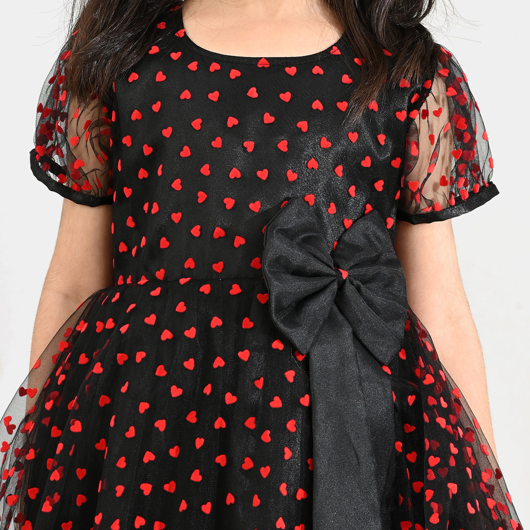 Girls Velvet Fancy Frock-Heart-Red