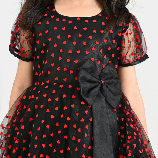Girls Velvet Fancy Frock-Heart-Red