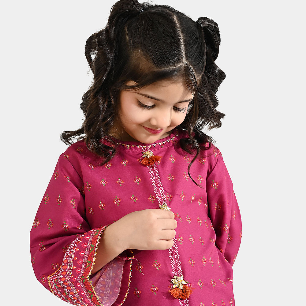 Girls Poly Mesh Printed 2Pcs - Magenta