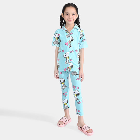 Girls Poly Cotton Jersey Nightwear Suit Character- Blue