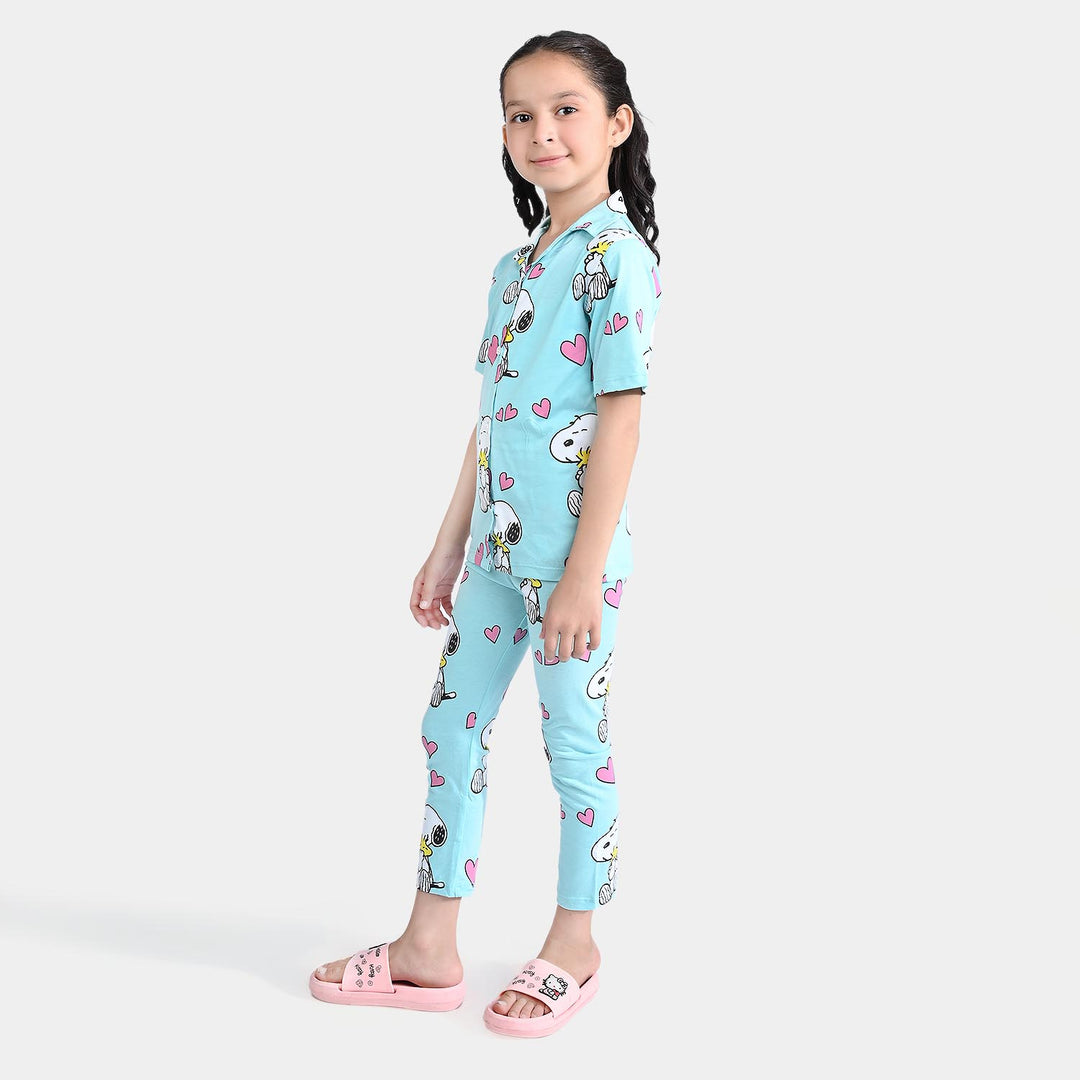 Girls Poly Cotton Jersey Nightwear Suit Character- Blue