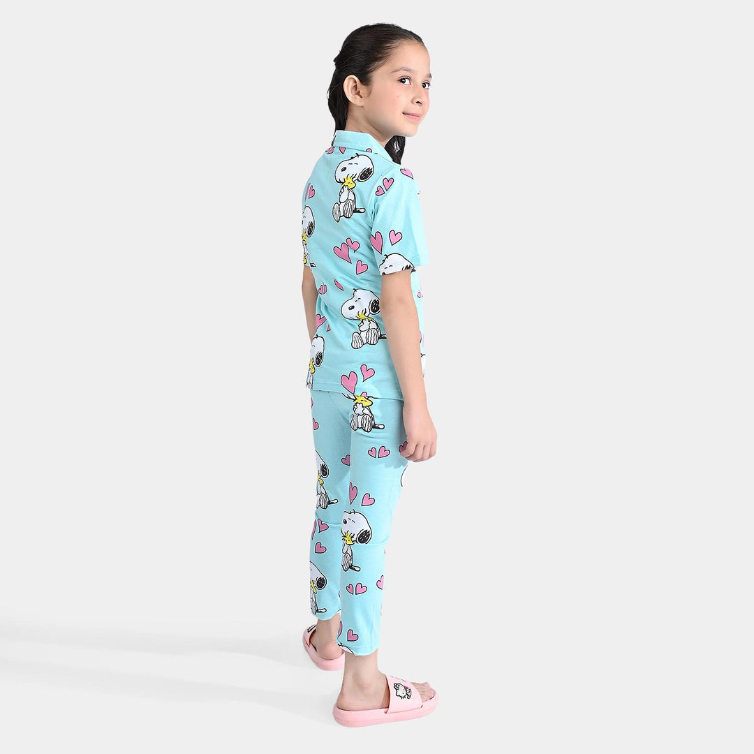 Girls Poly Cotton Jersey Nightwear Suit Character- Blue