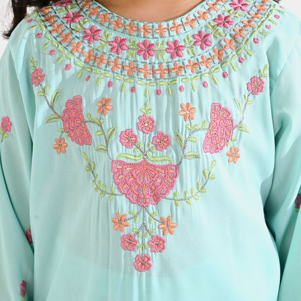 Girls Poly Cambric Embroidered 2Pcs - Mint Green