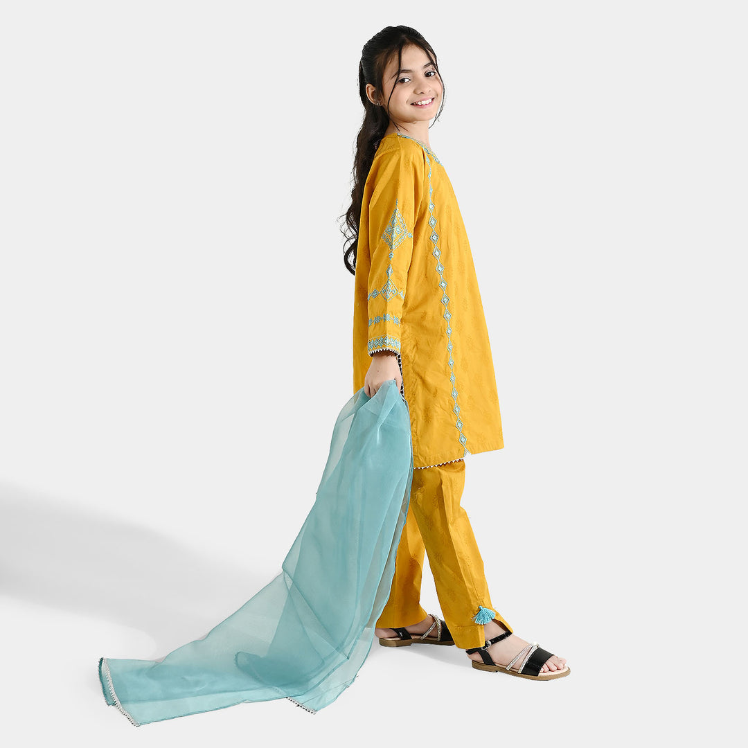 Girls Jacquard 3Pcs (Noor) - Mustard