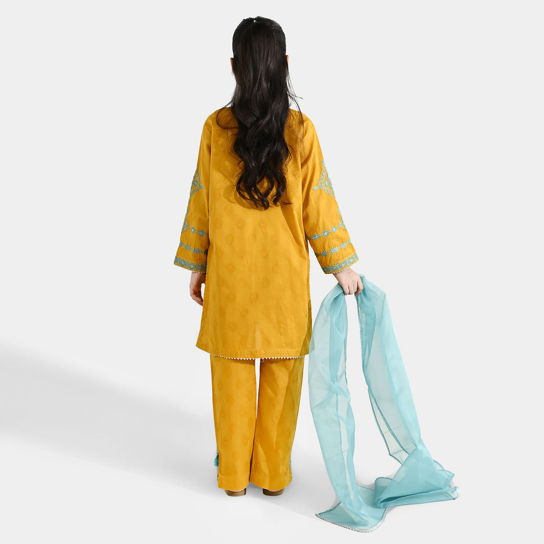 Girls Jacquard 3Pcs (Noor) - Mustard