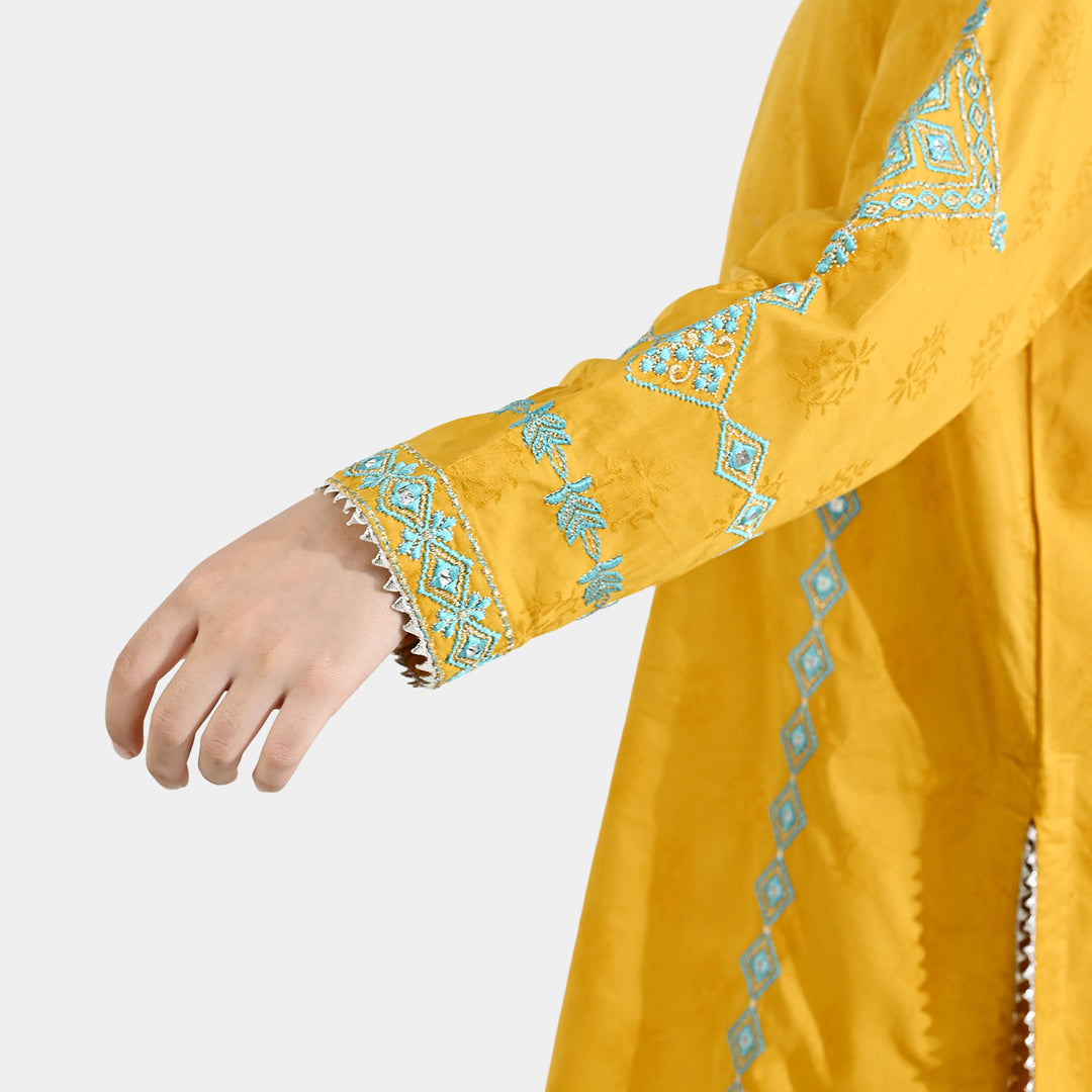 Girls Jacquard 3Pcs (Noor) - Mustard