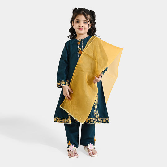 Girls Poly Cambric 3Pcs - Teal Green