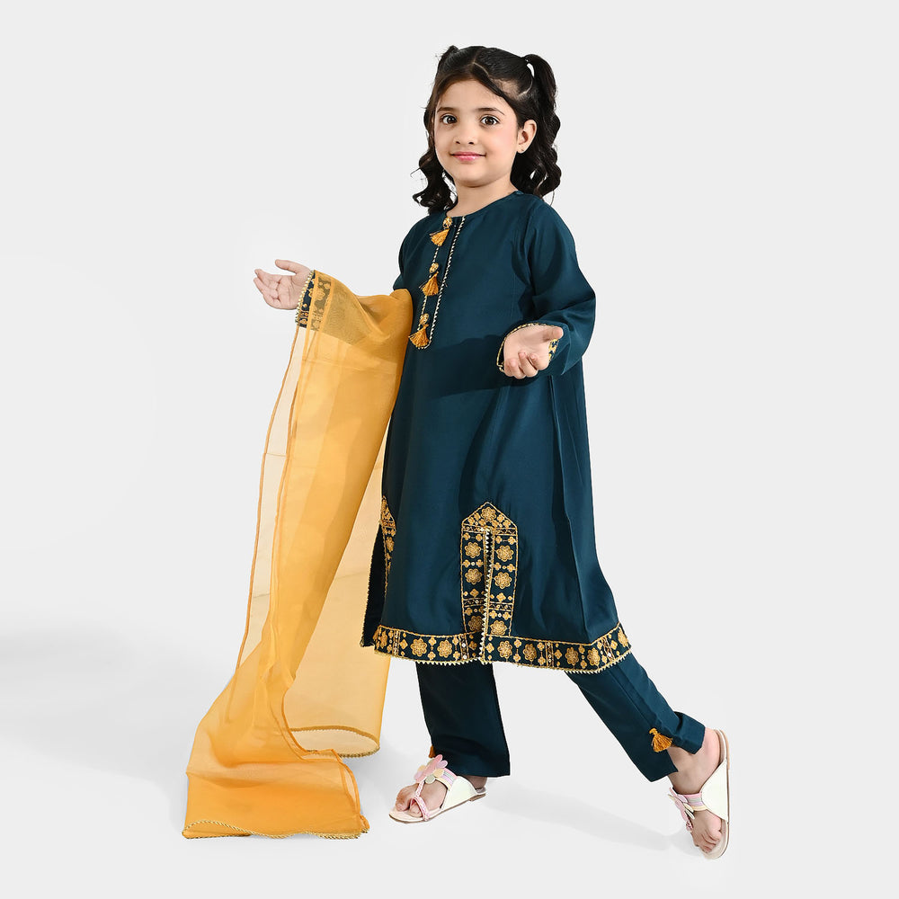 Girls Poly Cambric 3Pcs - Teal Green