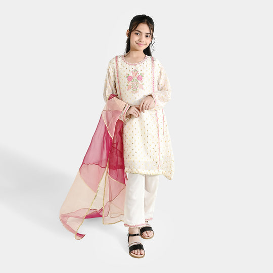Girls Chiffon 3Pcs Zeenat - Cream