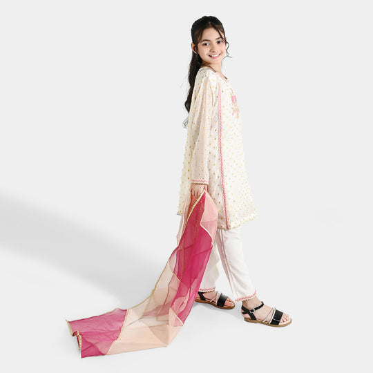Girls Chiffon 3Pcs Zeenat - Cream