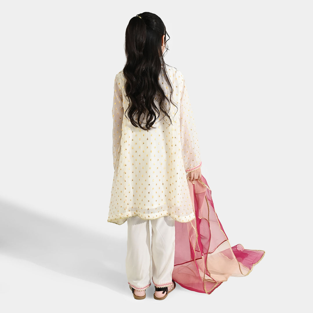 Girls Chiffon 3Pcs Zeenat - Cream