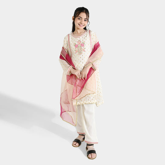Girls Chiffon 3Pcs Zeenat - Cream
