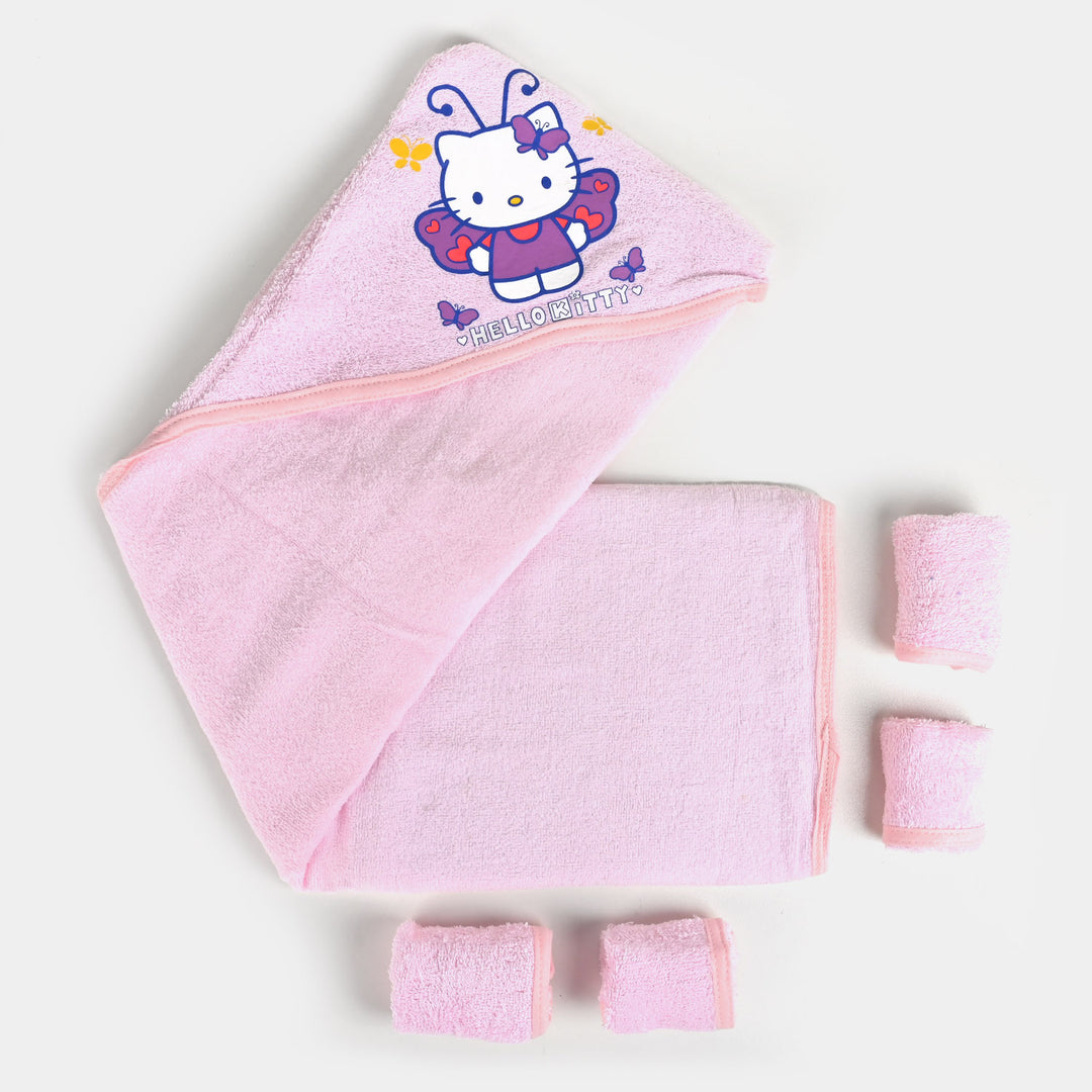 BABY HOODED BATH TOWEL + 4 PCS WASH CLOTHES SET