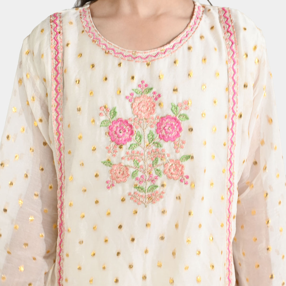 Girls Chiffon 3Pcs Zeenat - Cream