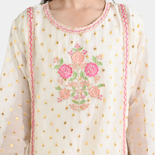 Girls Chiffon 3Pcs Zeenat - Cream