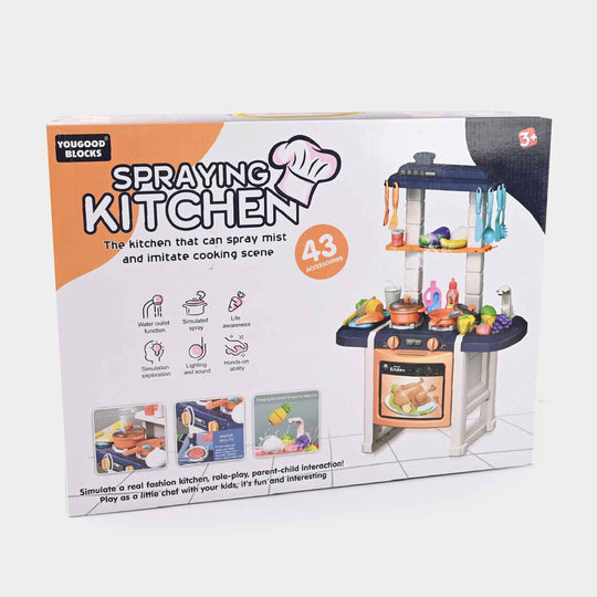Kitchen Play Set With Light & Music For Girls