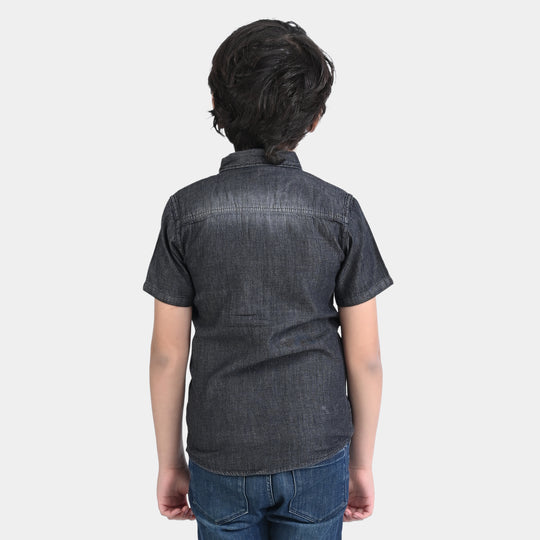 Boys Denim rigid Shirt H/S Lit Up Your Game-BLACK