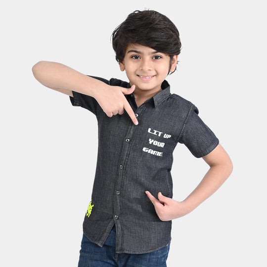 Boys Denim rigid Shirt H/S Lit Up Your Game-BLACK