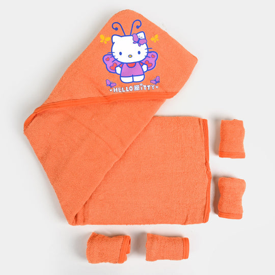 BABY HOODED BATH TOWEL + 4 PCS WASH CLOTHES SET