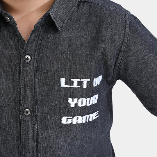 Boys Denim rigid Shirt H/S Lit Up Your Game-BLACK