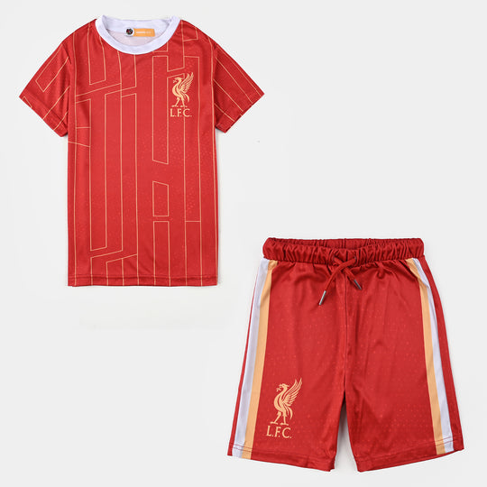 Boys Polyester Jersey 2 Piece Suit-Red