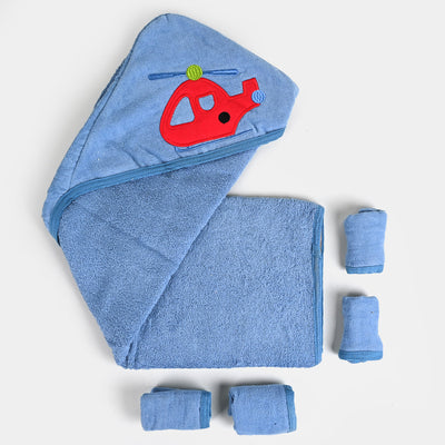 BABY HOODED BATH TOWEL + 4 PCS WASH CLOTHES SET