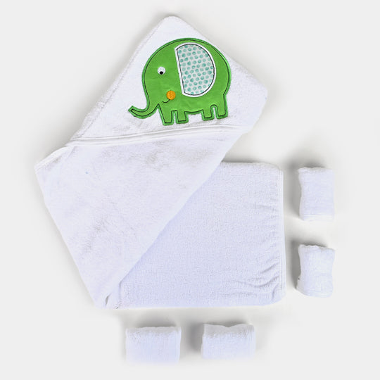 BABY HOODED BATH TOWEL + 4 PCS WASH CLOTHES SET