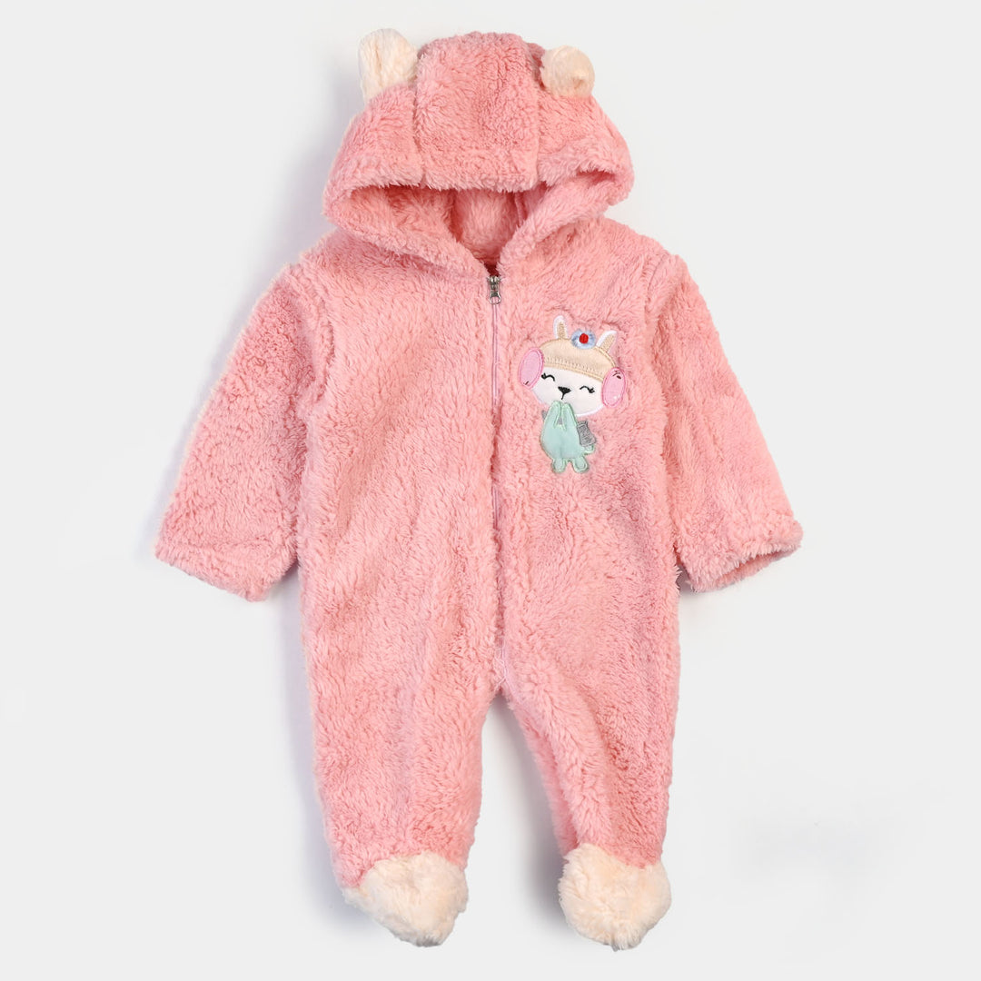 Infant Girls Velour Character Romper - Light Pink