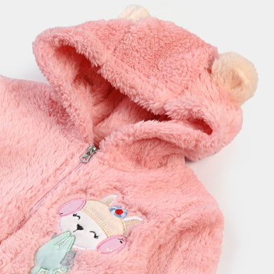 Infant Girls Velour Character Romper - Light Pink