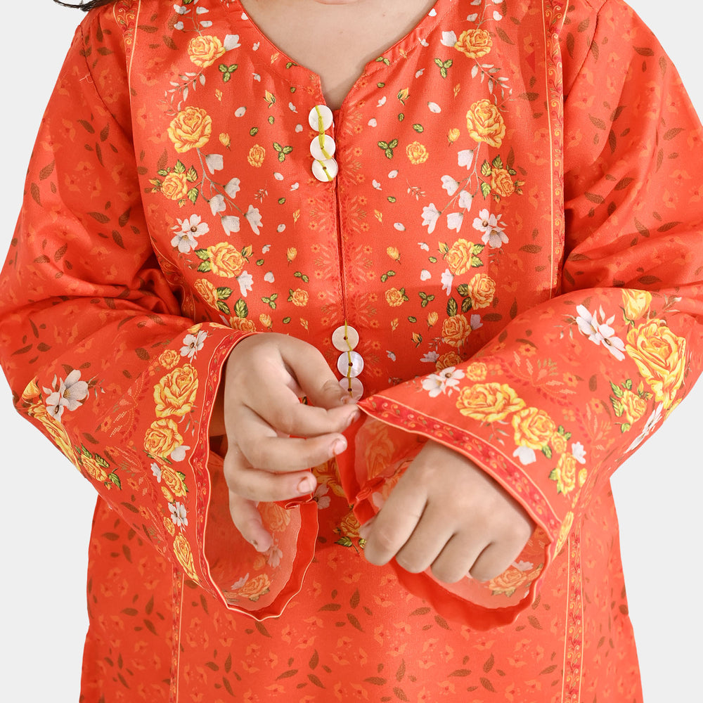 Girls Poly Cambric Printed Kurti - Orange