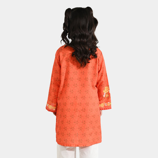Girls Poly Cambric Printed Kurti - Orange
