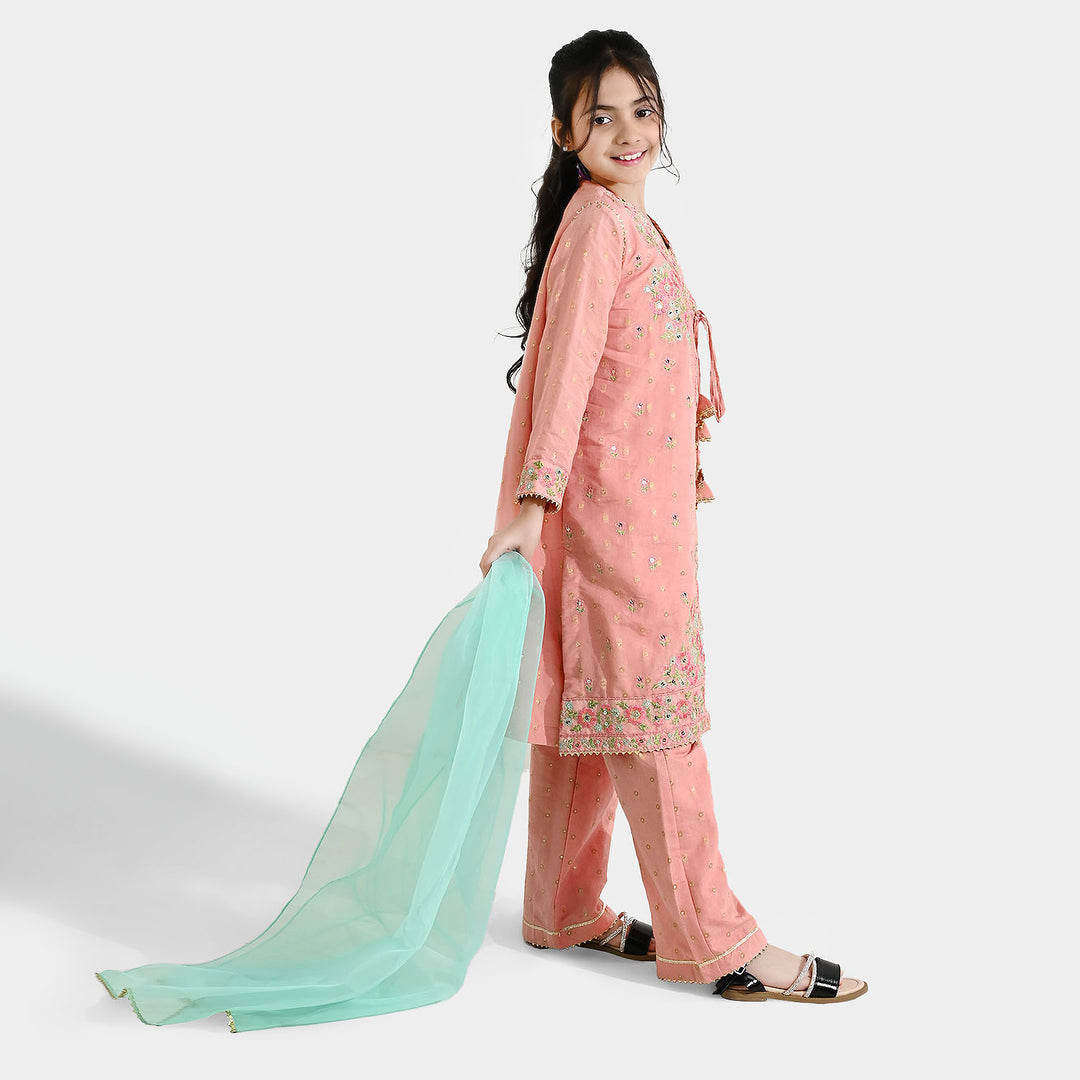 Teens Girls Jacquard 3-Piece Set (Sundas) - Peach