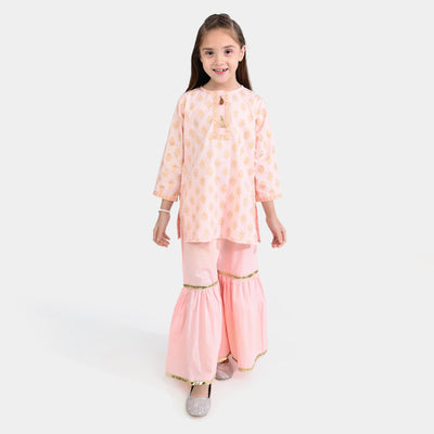 Girls Cotton Poplin 2 PCs Suit Kiran -Bright Pink