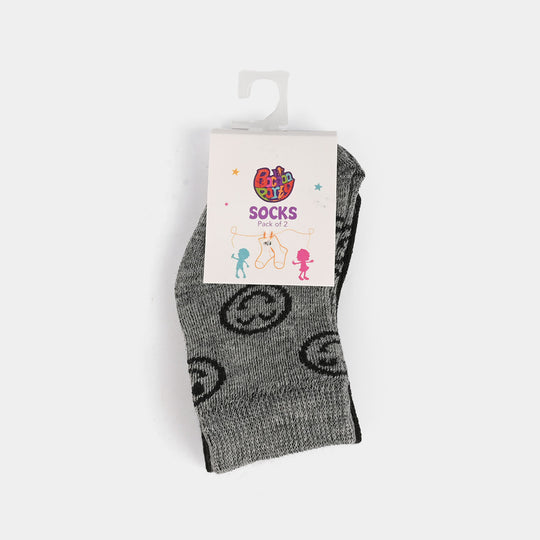 Infant Girls Socks Pack Of 2 Cute Face-Black.Grey