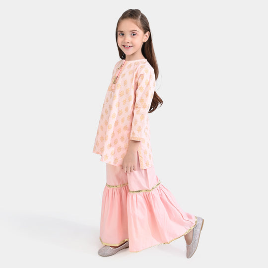 Girls Cotton Poplin 2 PCs Suit Kiran -Bright Pink
